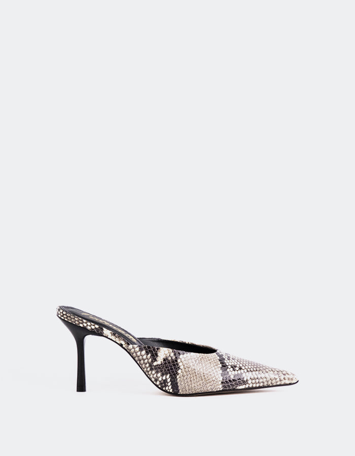 L'INTERVALLE Carys Chaussures mule à talon haut pour femme Serpent naturel