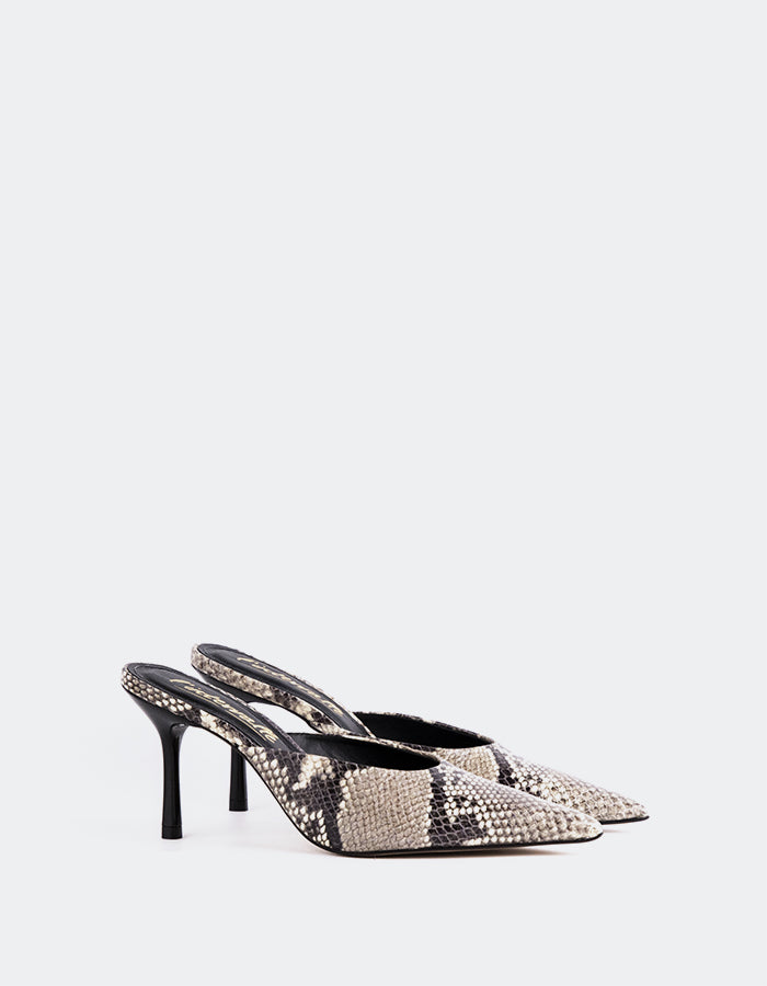 L'INTERVALLE Carys Chaussures mule à talon haut pour femme Serpent naturel
