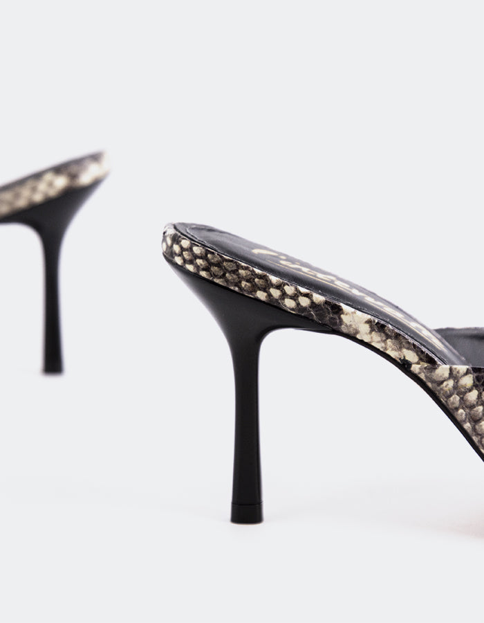 L'INTERVALLE Carys Chaussures mule à talon haut pour femme Serpent naturel