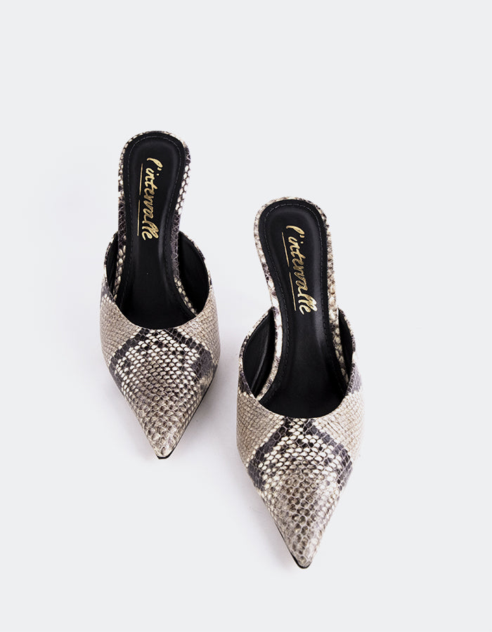 L'INTERVALLE Carys Chaussures mule à talon haut pour femme Serpent naturel