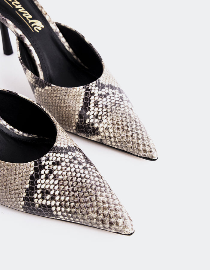 L'INTERVALLE Carys Chaussures mule à talon haut pour femme Serpent naturel