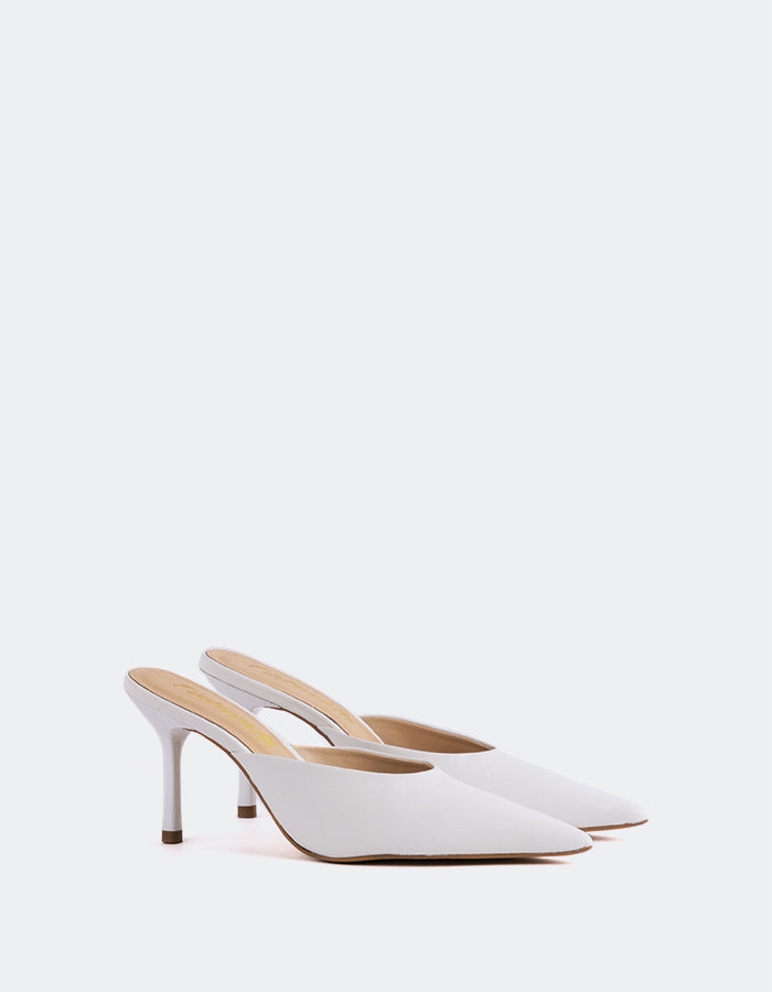 L'INTERVALLE Carys Chaussures mules à talon haut pour femme en cuir blanc
