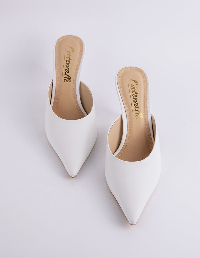 L'INTERVALLE Carys Chaussures mules à talon haut pour femme en cuir blanc