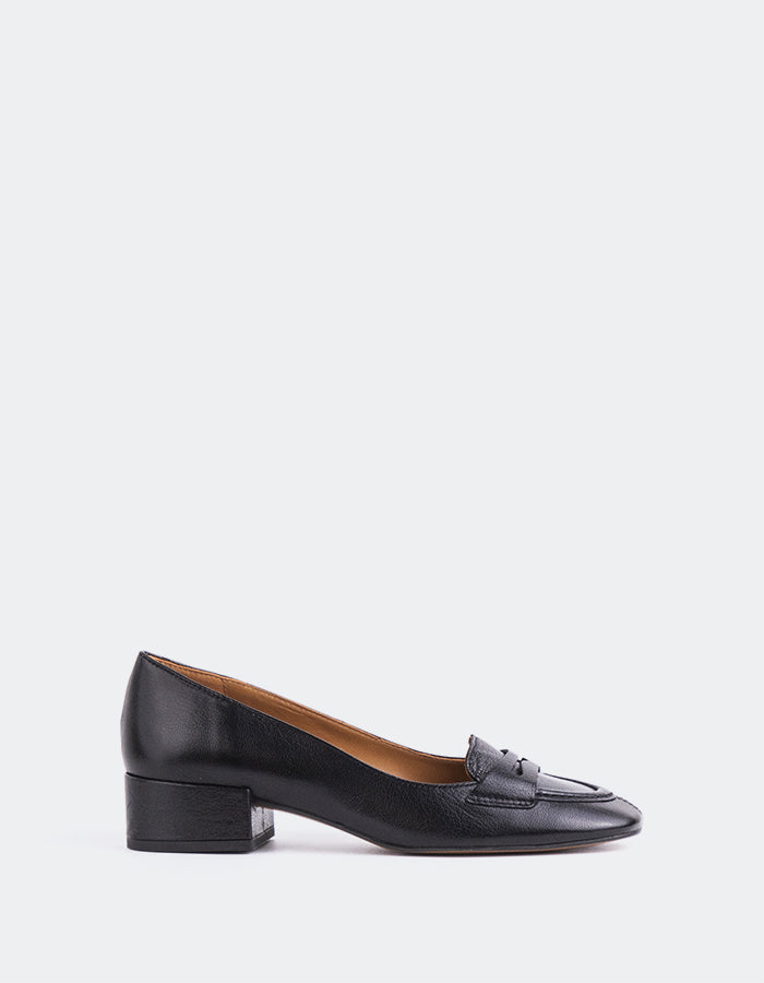 L'INTERVALLE Catrine Femme Loafer Pump Shoe Noir Leather