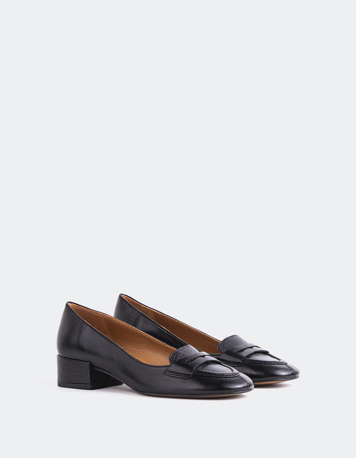 L'INTERVALLE Catrine Women's Loafer Pump Shoe Black Leather