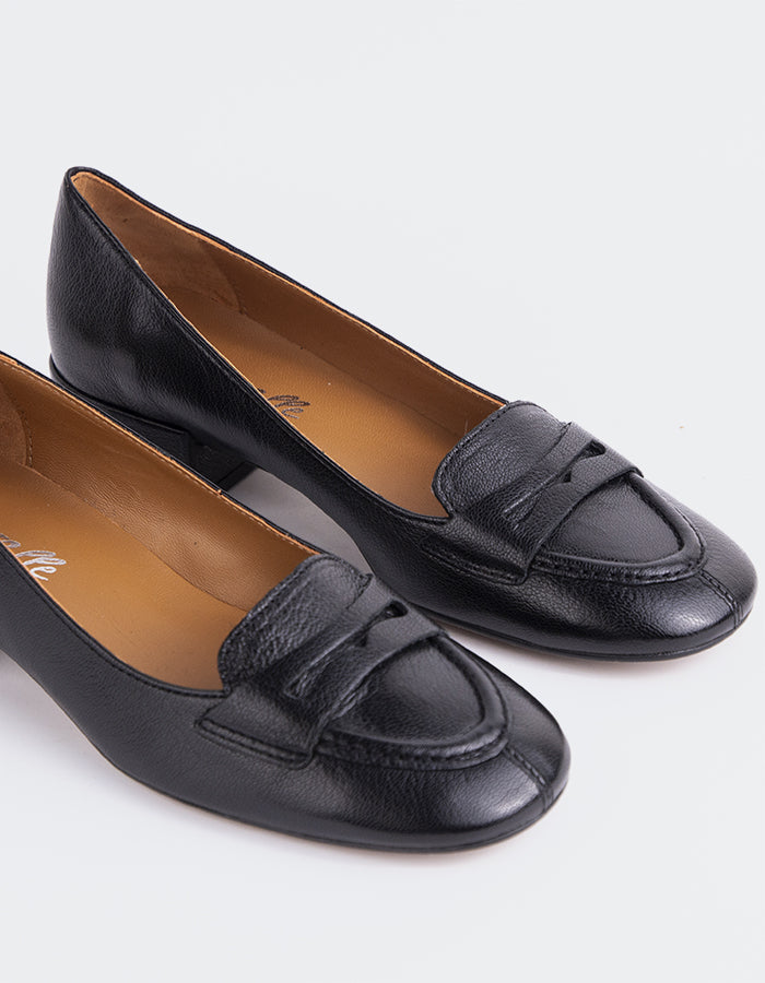 L'INTERVALLE Catrine Women's Loafer Pump Shoe Black Leather