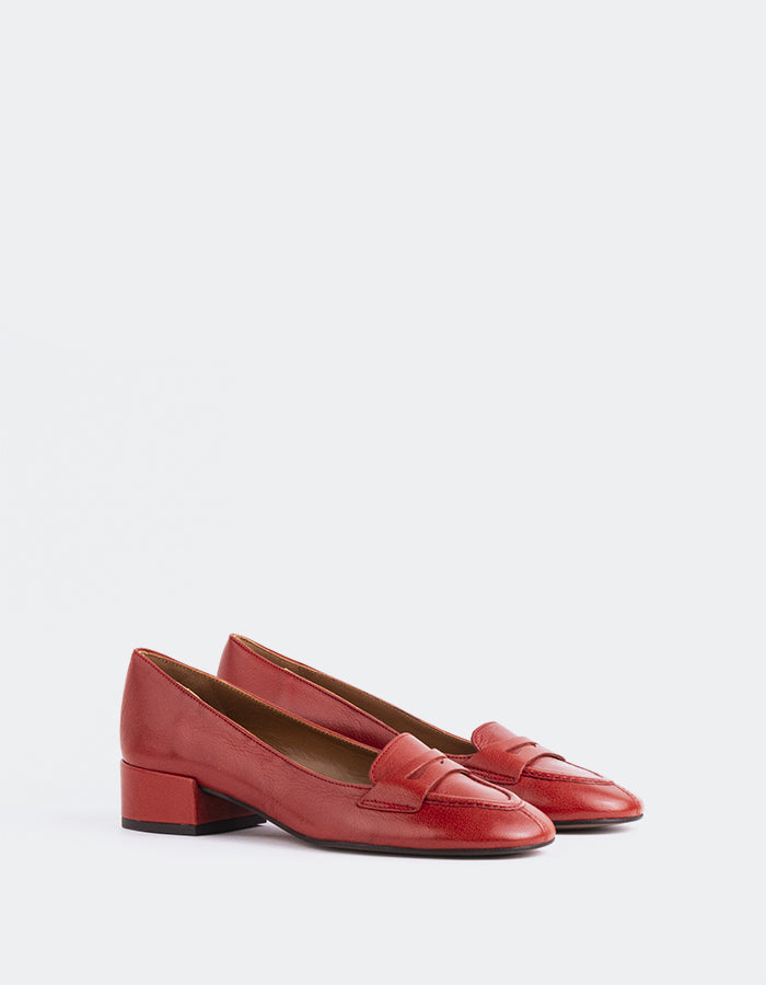 L'INTERVALLE Catrine Femme Loafer Pump Shoe Bordo Leather