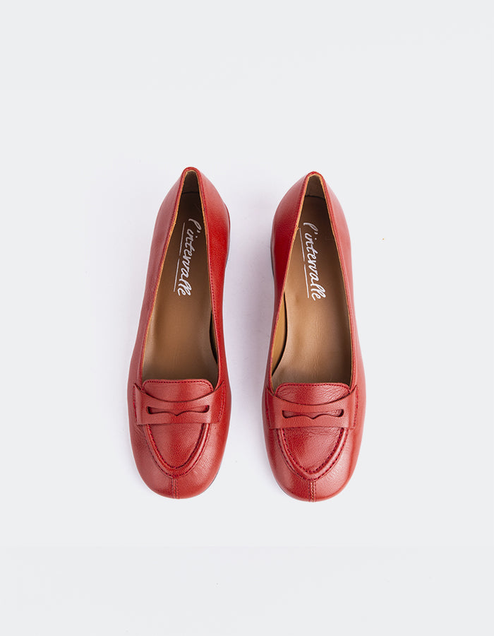 L'INTERVALLE Catrine Femme Loafer Pump Shoe Bordo Leather