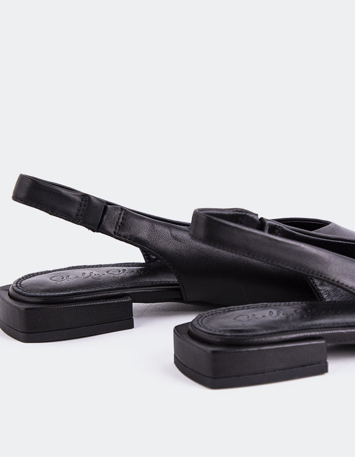 SHELLY SHEN Cattleya Femmes Escarpins à Bride Arrière Chaussures Cuir Noir