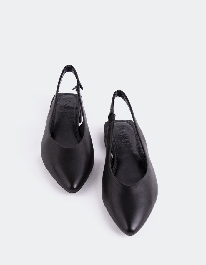 SHELLY SHEN Cattleya Femmes Escarpins à Bride Arrière Chaussures Cuir Noir