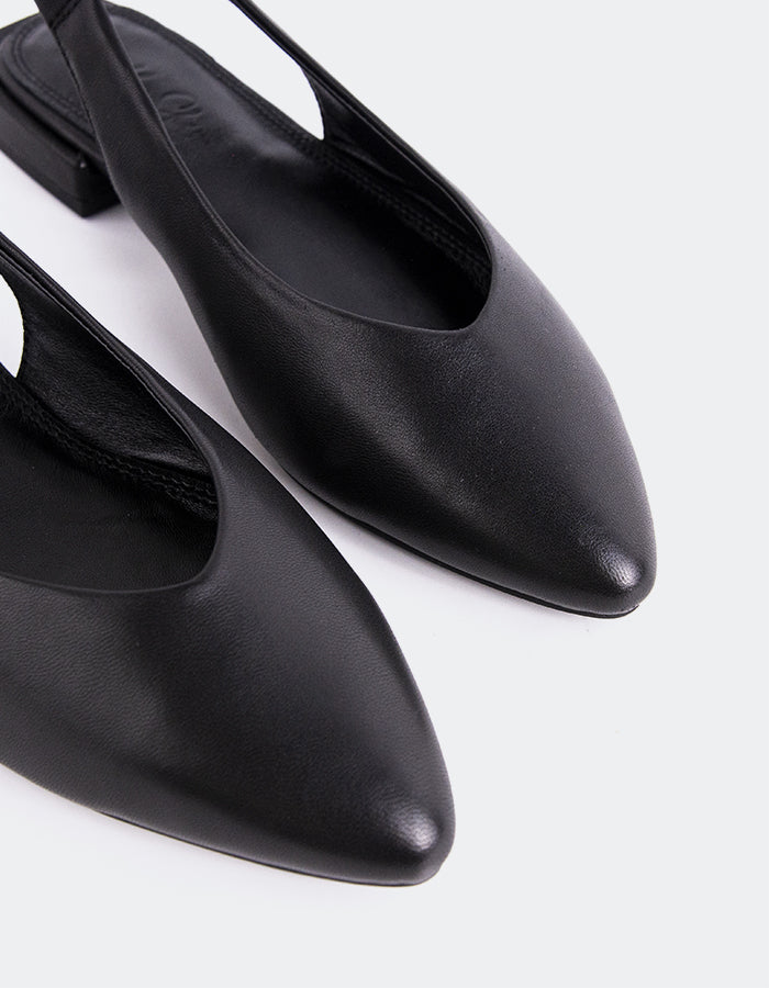 SHELLY SHEN Cattleya Femmes Escarpins à Bride Arrière Chaussures Cuir Noir