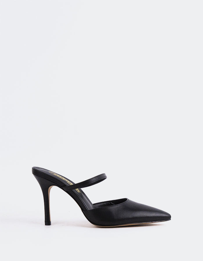 L'INTERVALLE Celandine Mules à talons hauts pour femmes Cuir Noir