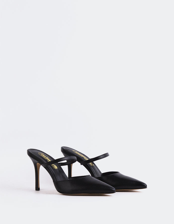 L'INTERVALLE Celandine Mules à talons hauts pour femmes Cuir Noir