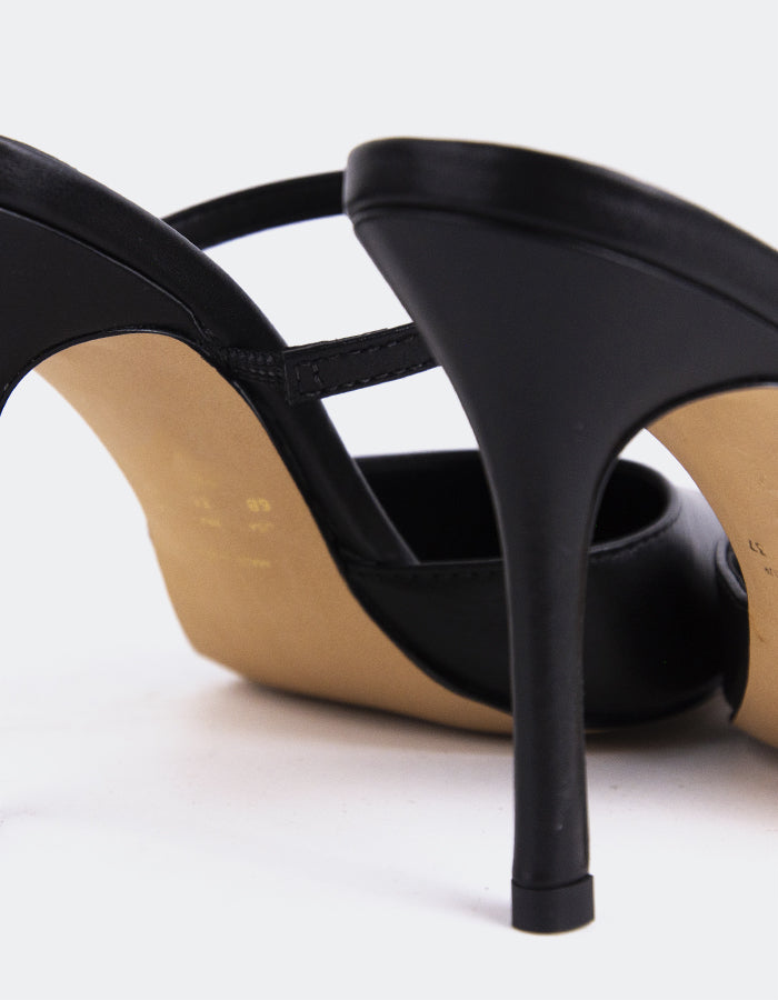 L'INTERVALLE Celandine Mules à talons hauts pour femmes Cuir Noir