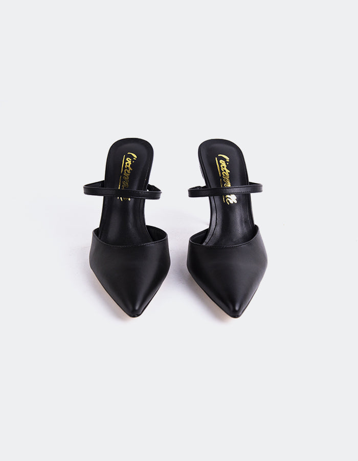 L'INTERVALLE Celandine Mules à talons hauts pour femmes Cuir Noir