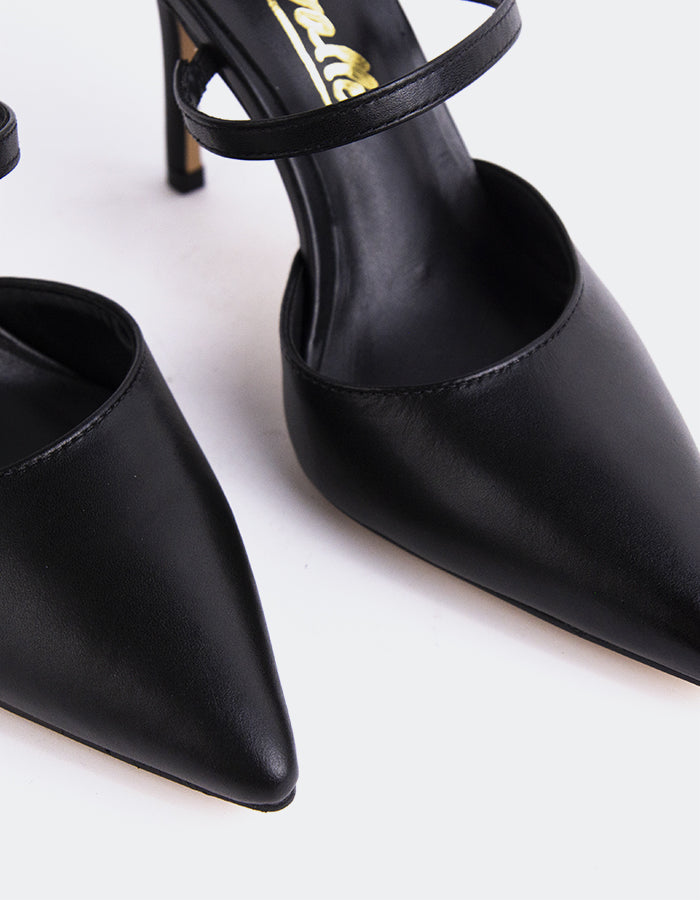 L'INTERVALLE Celandine Mules à talons hauts pour femmes Cuir Noir