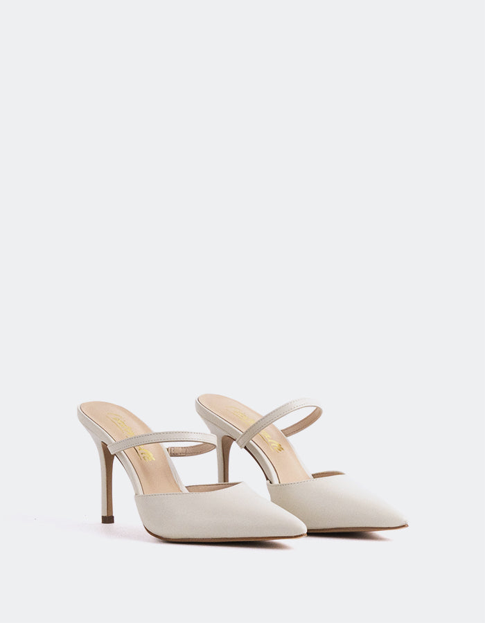 L'INTERVALLE Celandine Mule Femme Chaussures à talons hauts Cuir Blanc Cassé