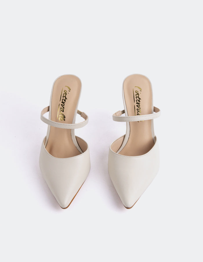 L'INTERVALLE Celandine Mule Femme Chaussures à talons hauts Cuir Blanc Cassé