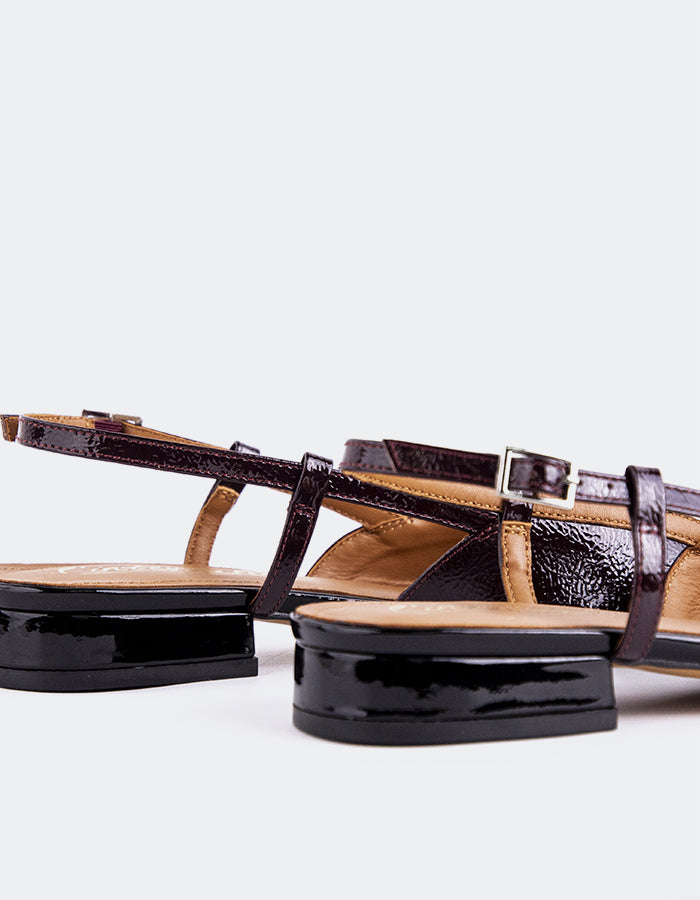 L'INTERVALLE Chysis Women's Low-Heel Slingbacks Black/Burgundy Patent