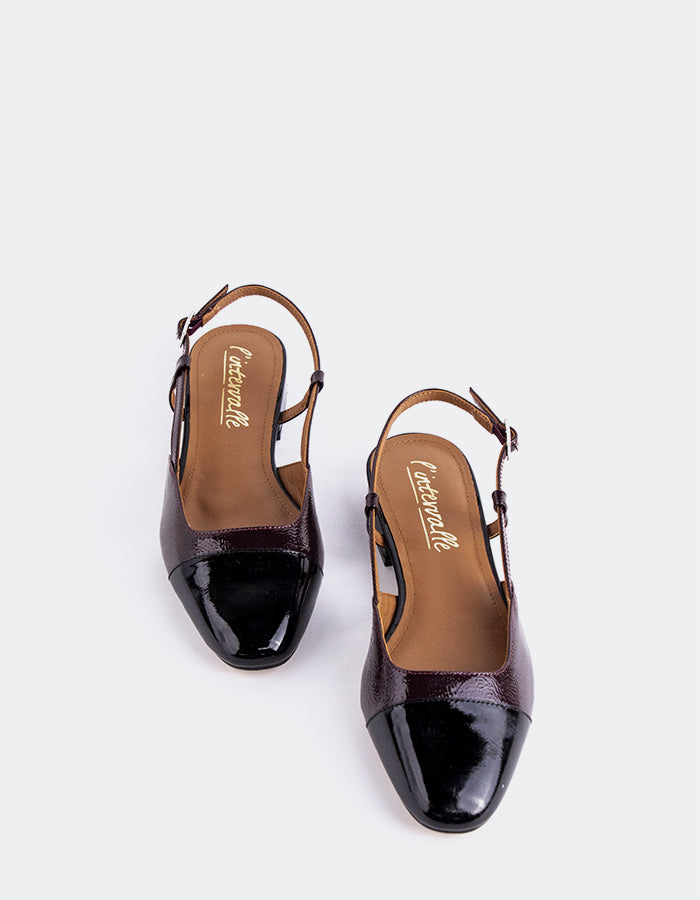 L'INTERVALLE Chysis Women's Low-Heel Slingbacks Black/Burgundy Patent