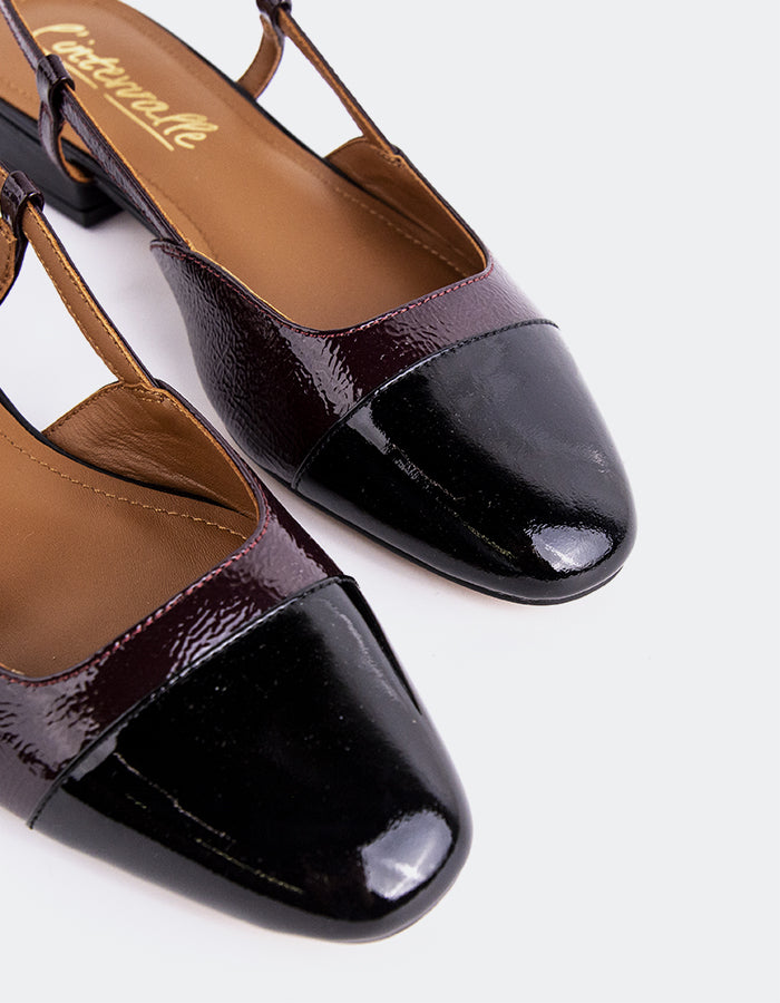 L'INTERVALLE Chysis Women's Low-Heel Slingbacks Black/Burgundy Patent