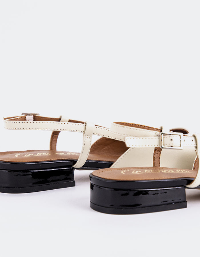 L'INTERVALLE Chysis Slingbacks  à talon bas pour femmesNoirBlanc Cassé Verni