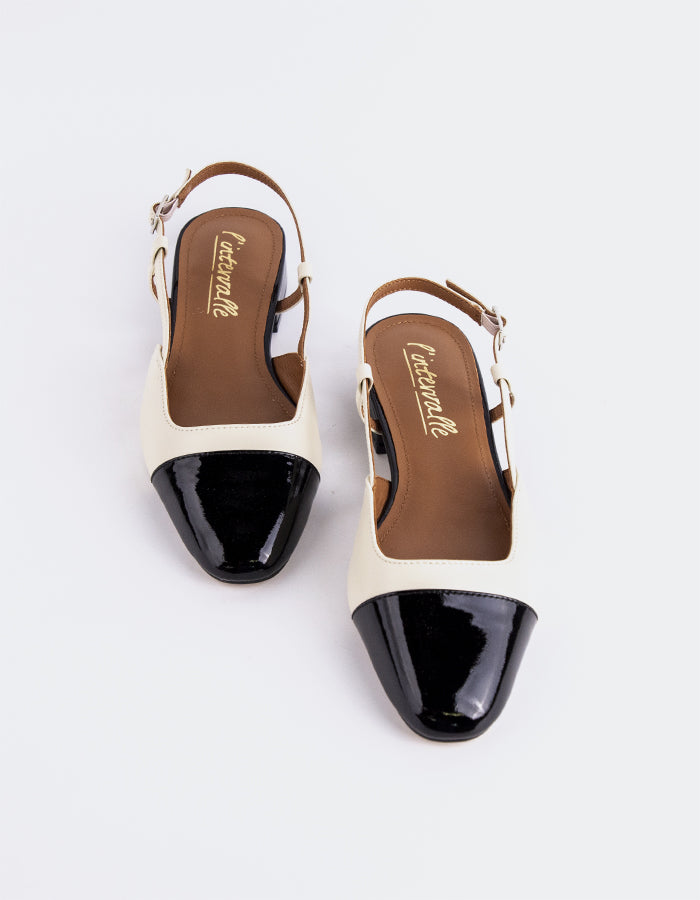 L'INTERVALLE Chysis Slingbacks  à talon bas pour femmesNoirBlanc Cassé Verni