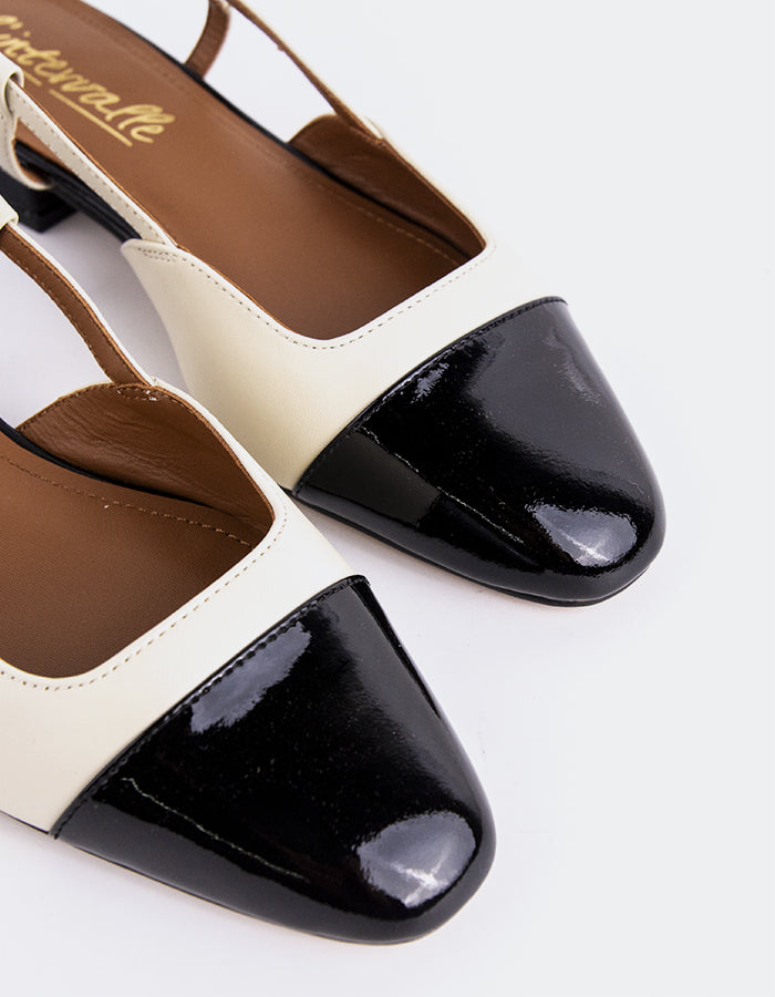 L'INTERVALLE Chysis Slingbacks  à talon bas pour femmesNoirBlanc Cassé Verni