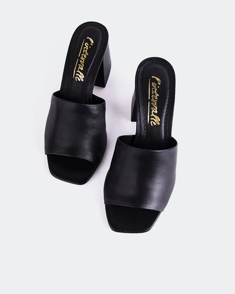 L'INTERVALLE Clarabelle Chaussures Mule Sandales pour femmes Noir Cuir