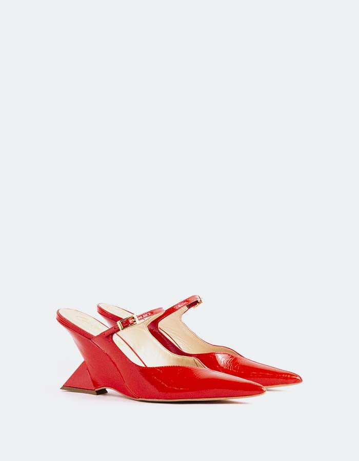 L'INTERVALLE Creselle Femmes Mule compensée Chaussures Rouge Naplack