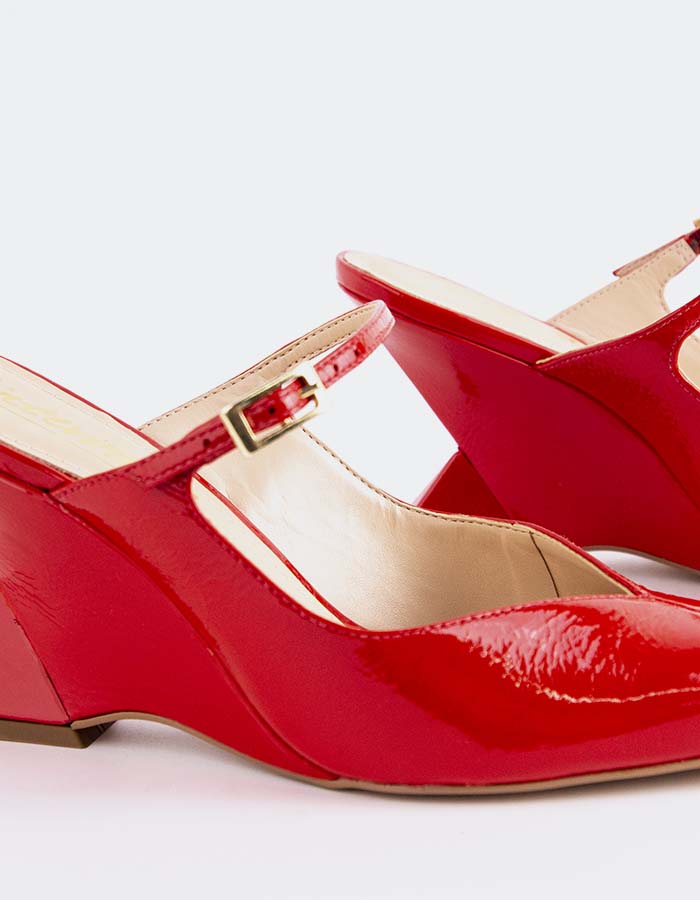 L'INTERVALLE Creselle Femmes Mule compensée Chaussures Rouge Naplack