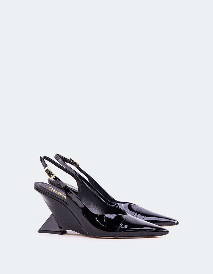 L'INTERVALLE Cressida Women's Wedge Slingback Shoes Black Patent