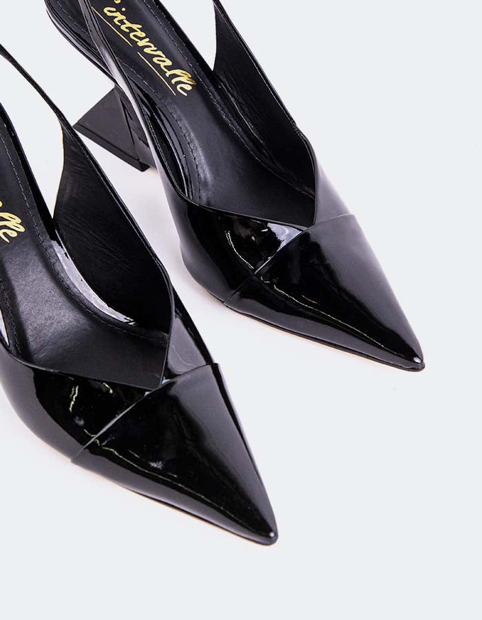 L'INTERVALLE Cressida Women's Wedge Slingback Shoes Black Patent