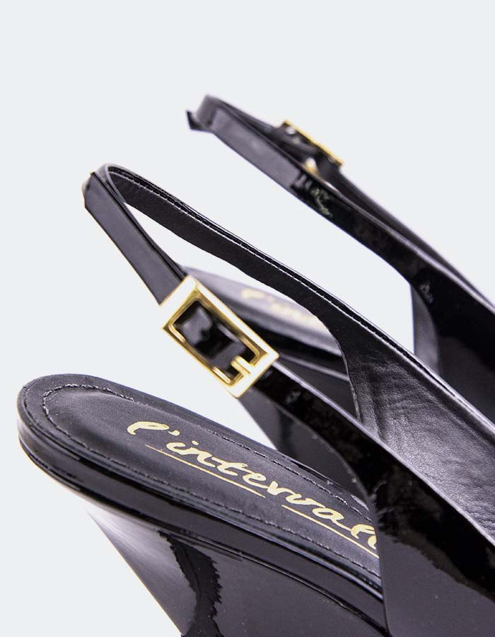 L'INTERVALLE Cressida Women's Wedge Slingback Shoes Black Patent