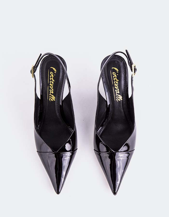 L'INTERVALLE Cressida Women's Wedge Slingback Shoes Black Patent