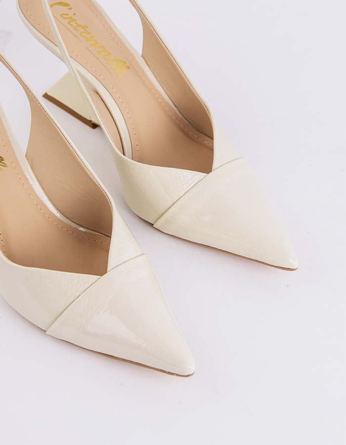 L'INTERVALLE Cressida Femmes Wedge Escarpins à Bride Arrière Shoes Blanc Cassé Naplack