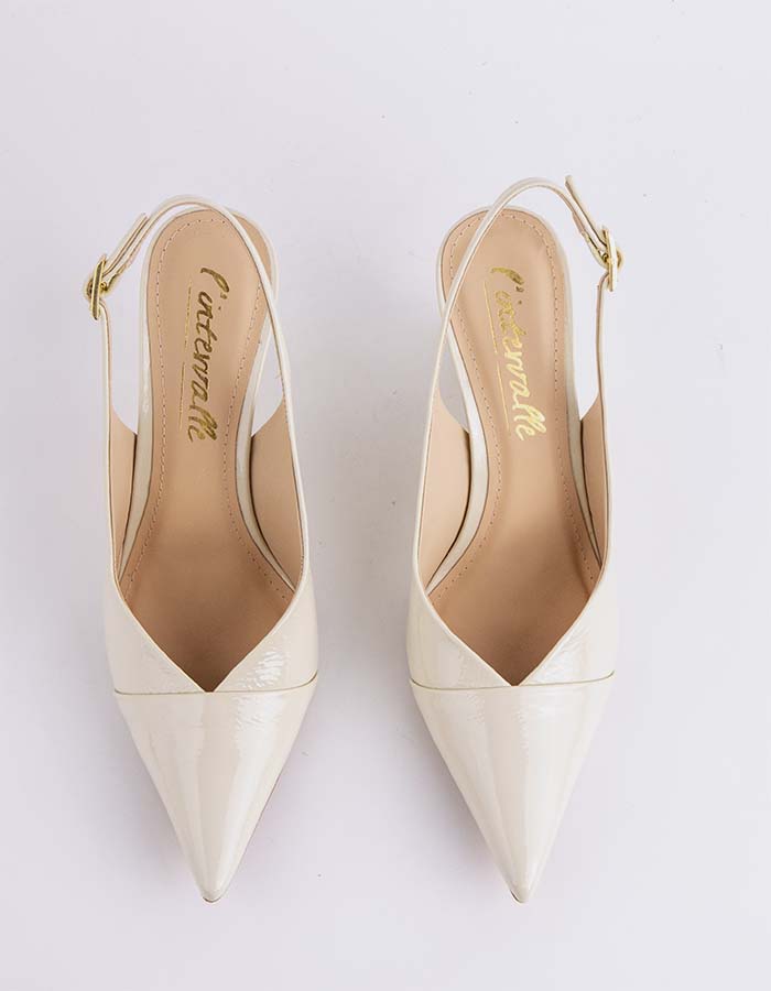 L'INTERVALLE Cressida Femmes Wedge Escarpins à Bride Arrière Shoes Blanc Cassé Naplack