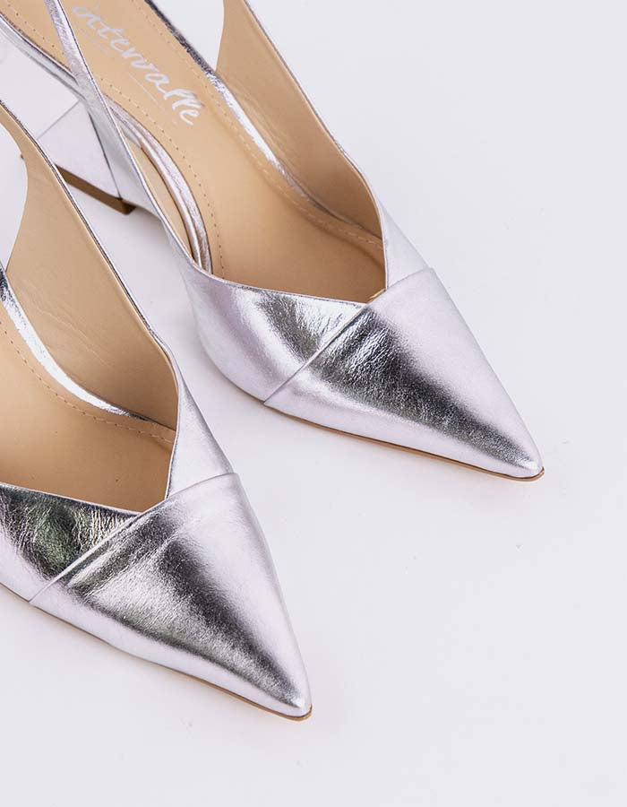 L'INTERVALLE Cressida Femmes Wedge Escarpins à Bride Arrière Shoes Argent Leather