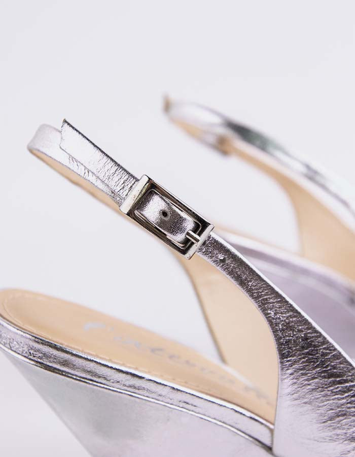 L'INTERVALLE Cressida Femmes Wedge Escarpins à Bride Arrière Shoes Argent Leather