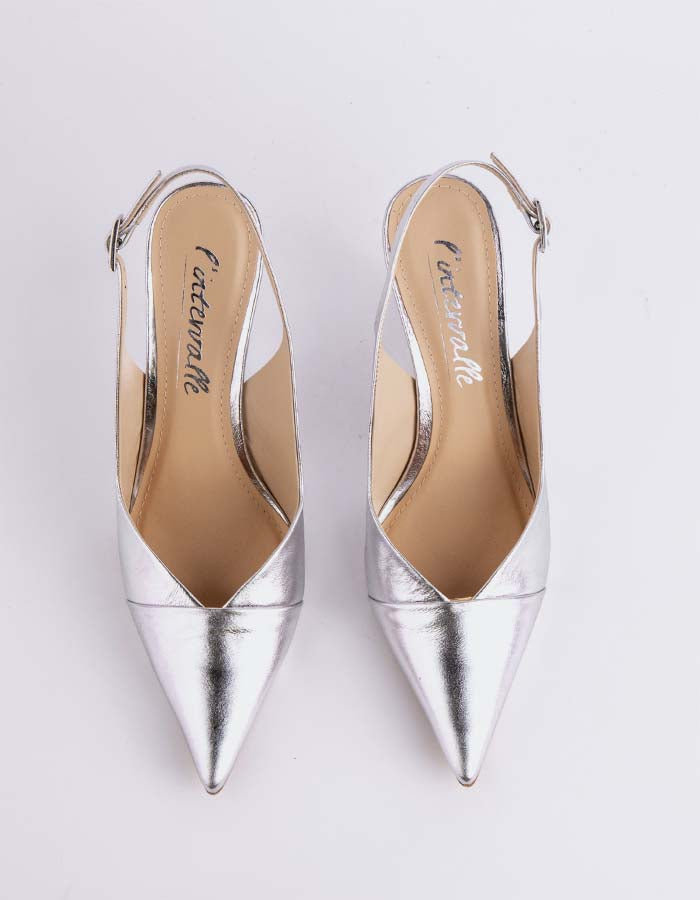 L'INTERVALLE Cressida Femmes Wedge Escarpins à Bride Arrière Shoes Argent Leather