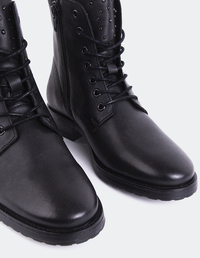 L'INTERVALLE Daiki Bottes à lacets pour femmes Noir Cuir (7139456090192)