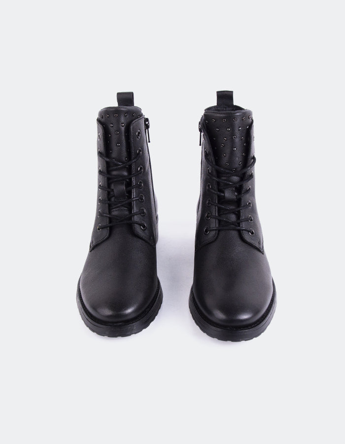 L'INTERVALLE Daiki Bottes à lacets pour femmes Noir Cuir (7139456090192)