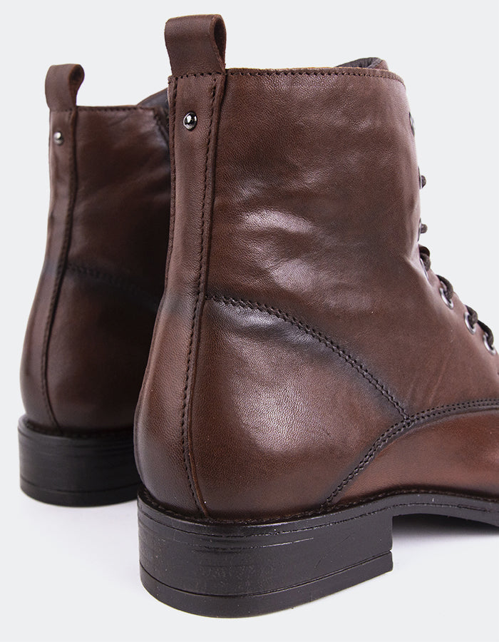 L'INTERVALLE Daiki Bottes à lacets pour femmes Brun Cuir (7139456057424)