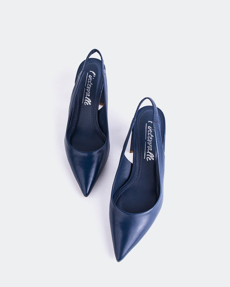 L'INTERVALLE Dalida Chaussures pour femmes Escarpins à Bride Arrière Cuir marine