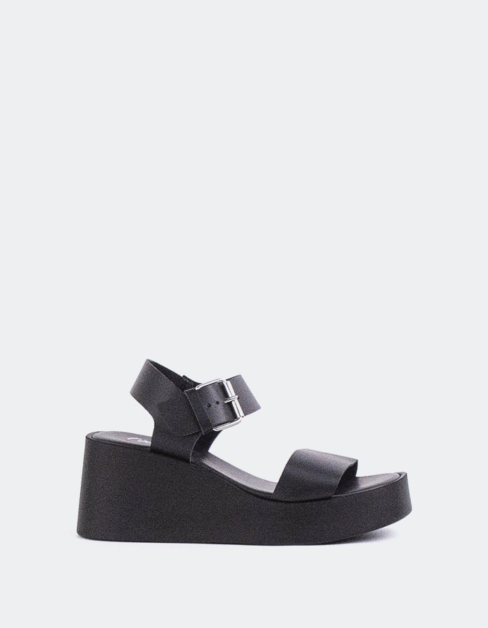 L'INTERVALLE Dear Femme Plateforme Wedge Sandal Noir Cuir