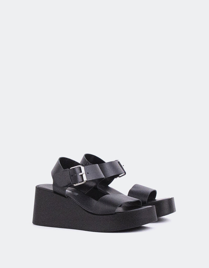 L'INTERVALLE Dear Femme Plateforme Wedge Sandal Noir Cuir