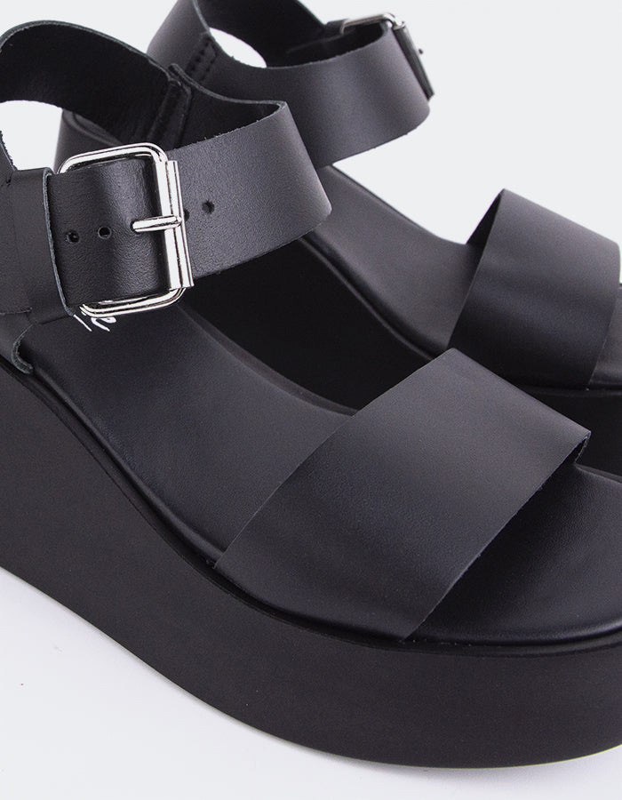 L'INTERVALLE Dear Femme Plateforme Wedge Sandal Noir Cuir