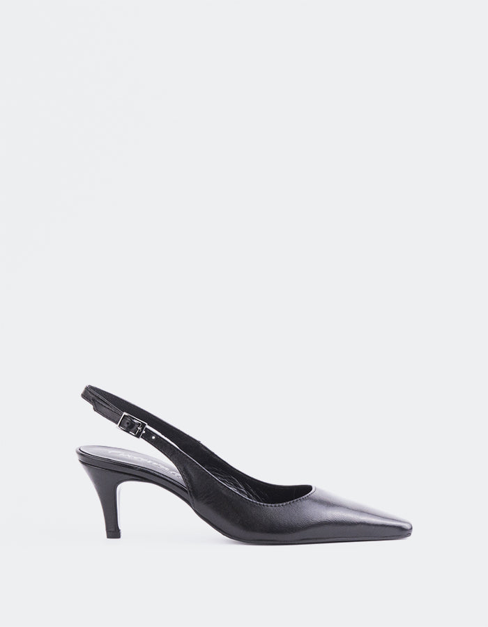 L'INTERVALLE Denny Women's Slingback Heels Black Leather