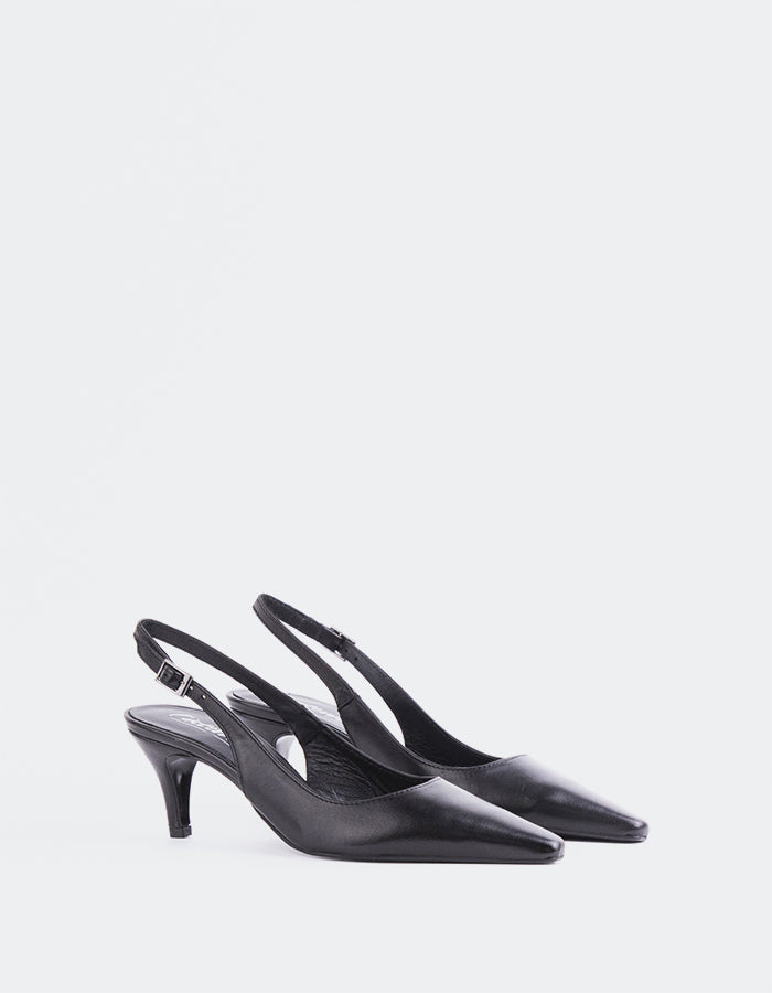 L'INTERVALLE Denny Women's Slingback Heels Black Leather