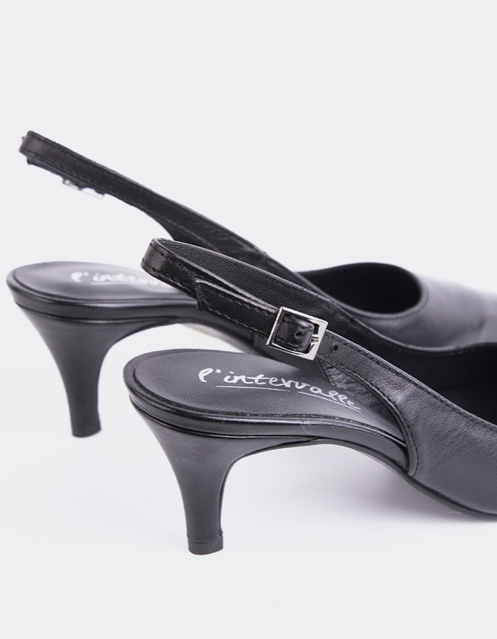 L'INTERVALLE Denny Women's Slingback Heels Black Leather